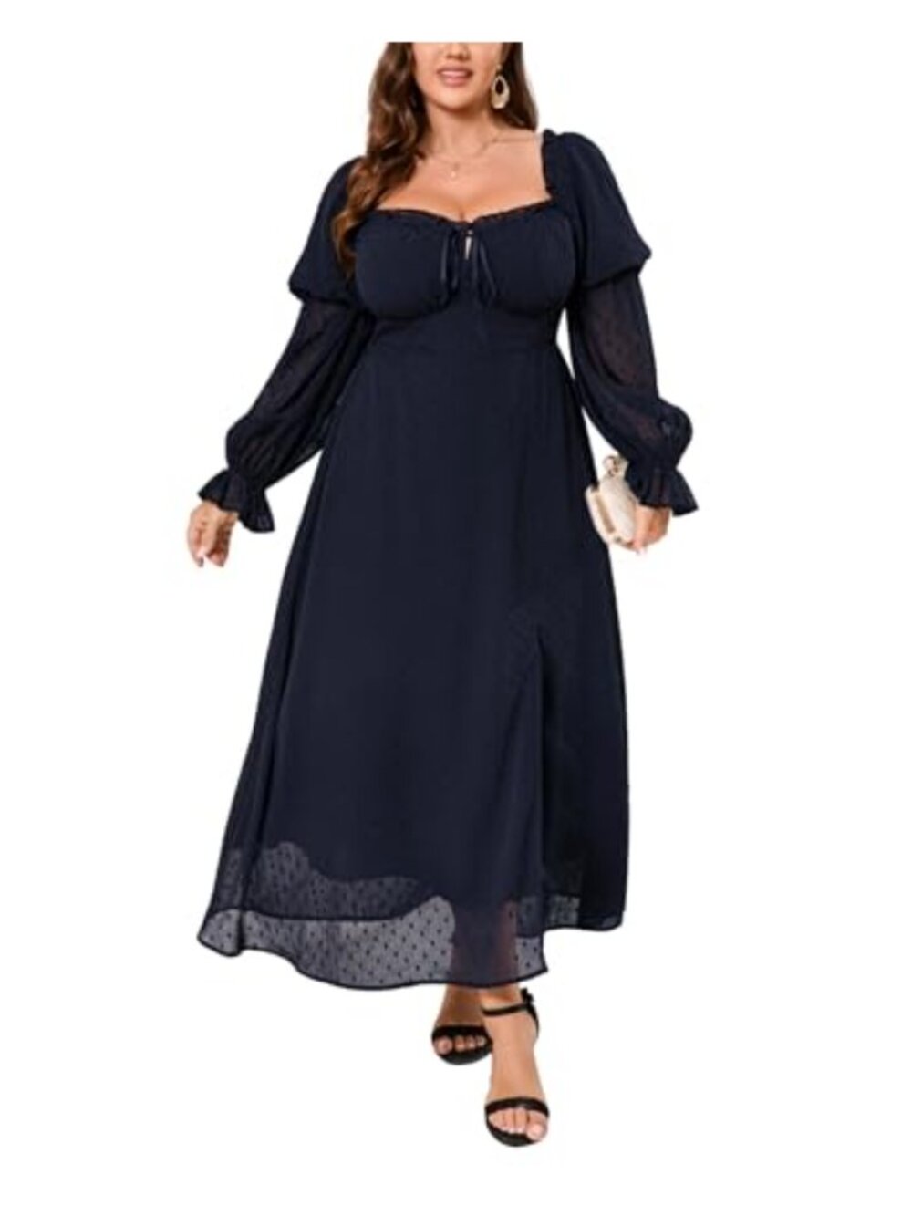 Plus Size Cocktail Dress Polka Dot A-Line Chiffon Wedding Guest L-4XL